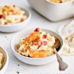 Pinterest Pin image for mashed potato casserole Recipe with one image and text overlay.