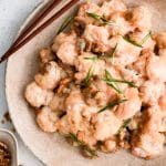 Pinterest Pin image for copycat panda express honey walnut shrimp recipe with one image and text overlay.