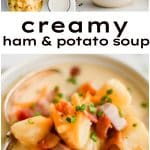 Pinterest Pin for cheesy scalloped potatoes with three images and text overlay.