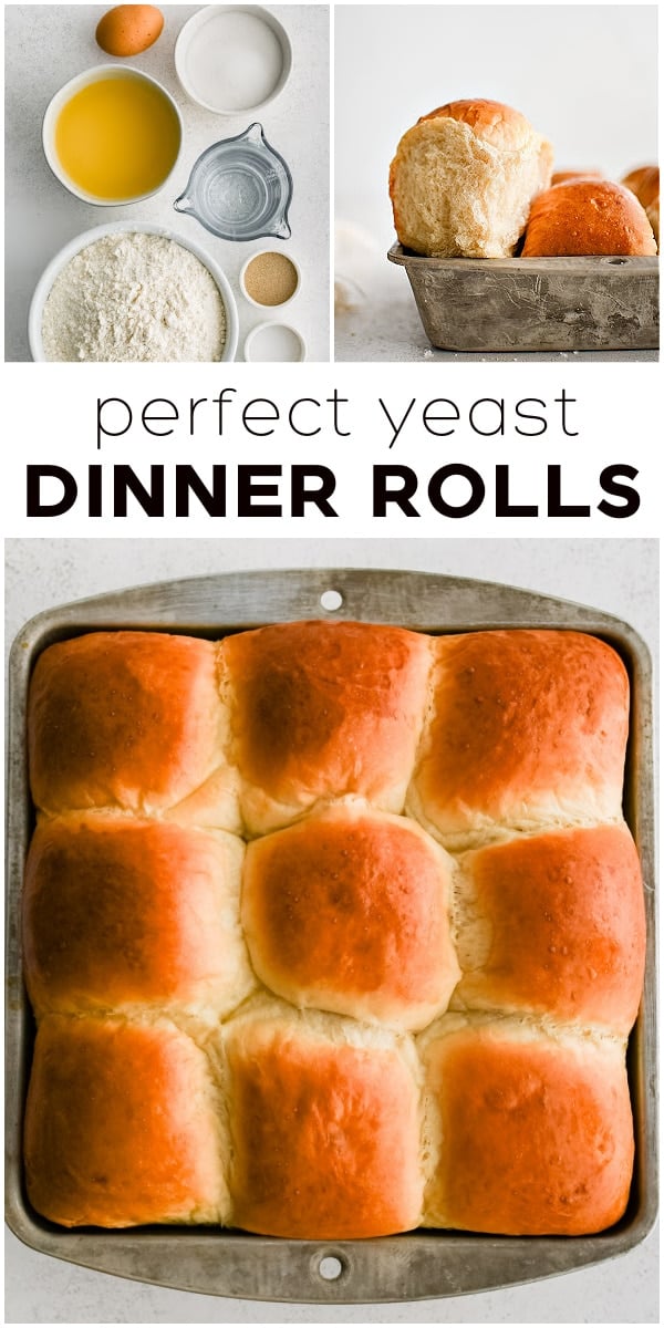 Pinterest Pin for Dinner Rolls with three images and text overlay.