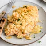 Pinterest Pin image for potato chip chicken with one image and text overlay.