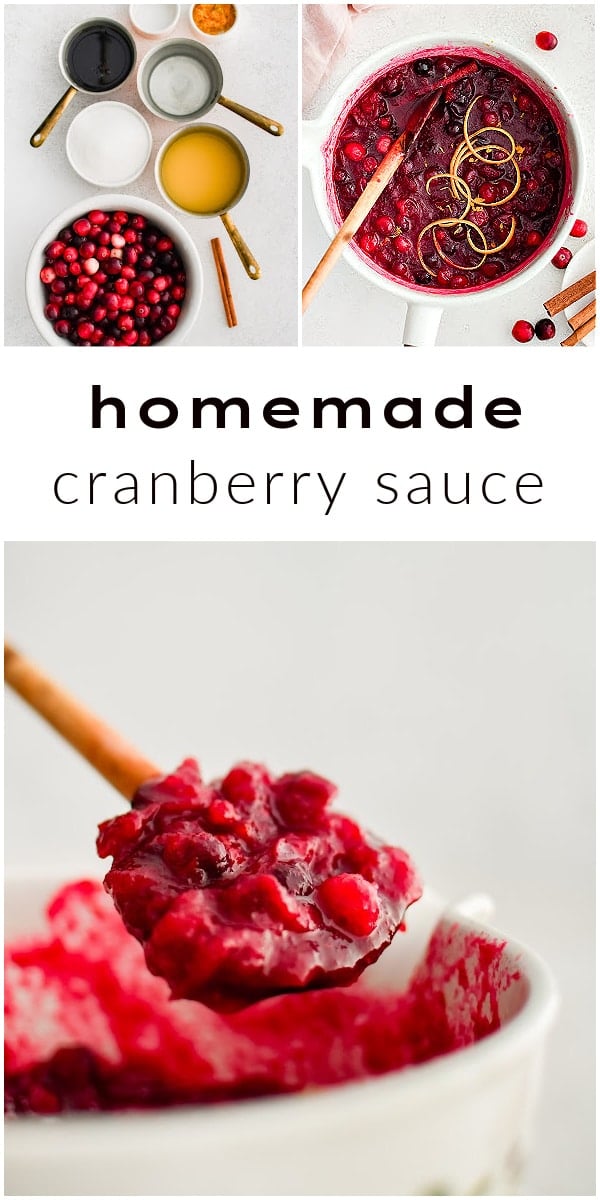 Pinterest Pin for cranberry sauce recipe with three images and text overlay.