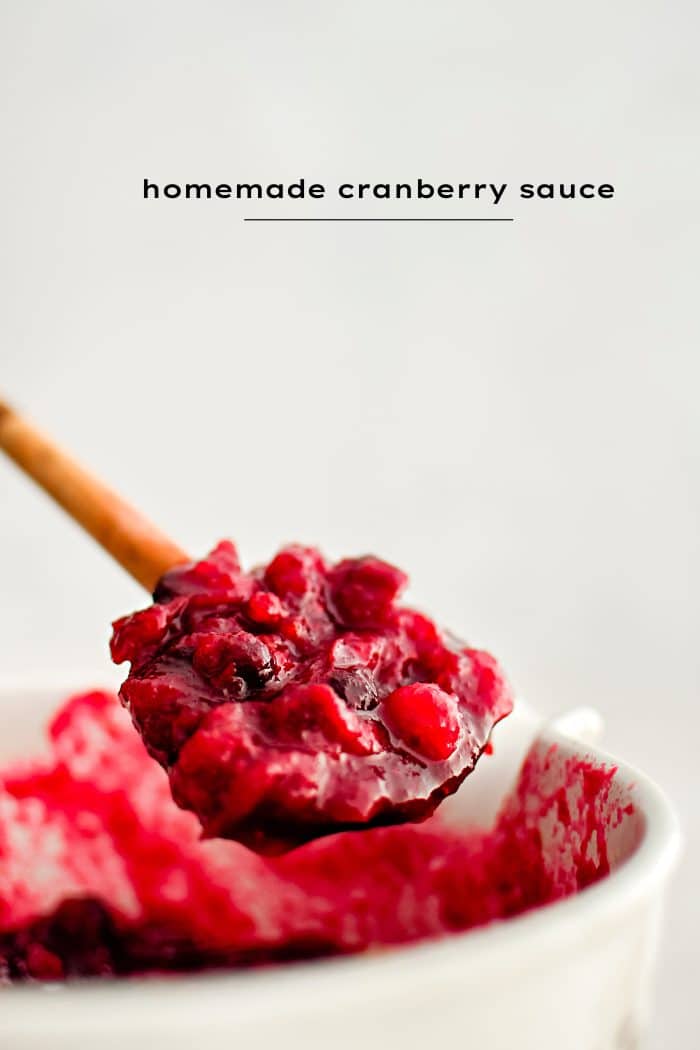 Pinterest Pin image for homemade cranberry sauce Recipe with one image and text overlay.