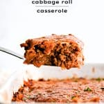 Pinterest Pin for cabbage roll casserole with text overlay.