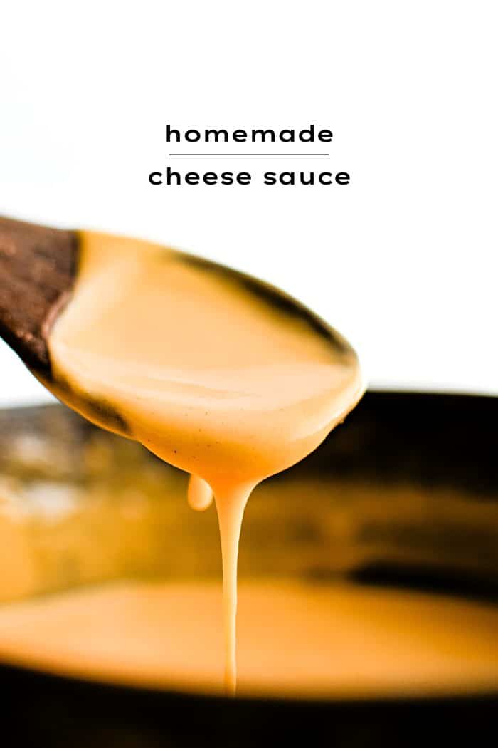 Pinterest Pin for homemade cheese sauce with text overlay.