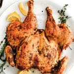 Pinterest Pin for Spatchcock Chicken Recipe with text overlay.
