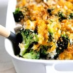Pinterest Pin for Chicken Broccoli Rice Casserole with text overlay.
