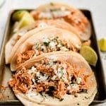 Pinterest Pin for perfect shredded chicken tacos recipe with text overlay.