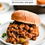 Pinterest Pin Image for homemade sloppy joe recipe with one image and text overlay.
