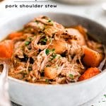 Pinterest Pin Image for the best slow cooker pork shoulder recipe with one image and text overlay.