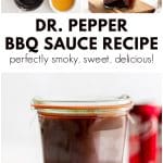 Three images showcasing homemade Dr. Pepper BBQ sauce and its ingredients to be used for social media.