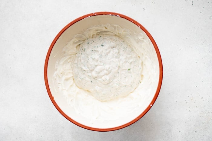 Ranch dressing added to whipped cream cheese base