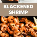 Collage of blackened shrimp images with bold white โBlackened Shrimpโ text on a tan banner.