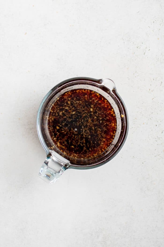Teriyaki glaze after being mixed until smooth and fully combined.