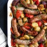 A plater Sausage and Potatoes roasted in the oven